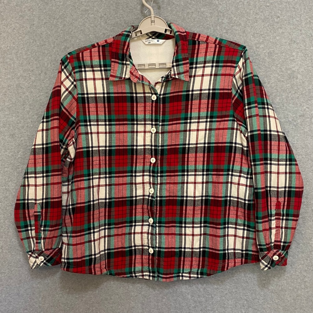 RIDERS BY LEE Women's XXL Red Green Button Up Plaid Long Sleeve Flannel Shirt
